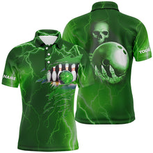 Load image into Gallery viewer, Personalized bowling polo shirt for men green lightning thunder Custom name Team skull bowling Jerseys NQS6493