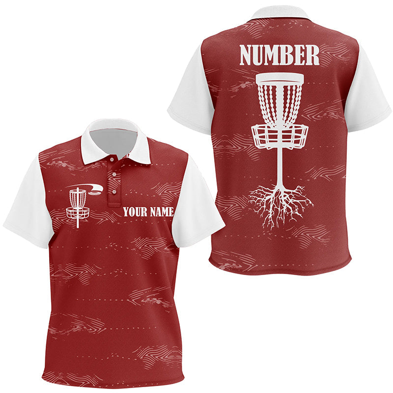 Red and white Kid disc golf polo shirts custom disc golf basket, personalized golf gifts NQS6758