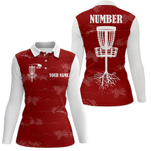 Load image into Gallery viewer, Red and white Womens disc golf polo shirt custom disc golf basket, personalized disc golf gifts NQS6758