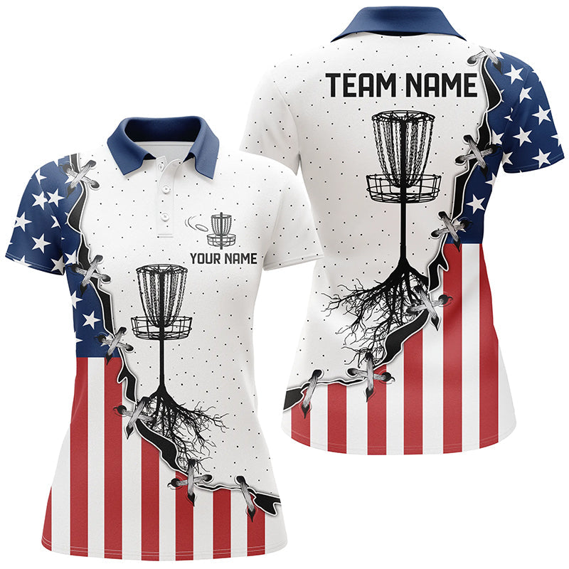 Red, white and blue American flag Womens disc golf polo shirt custom disc basket disc golf shirt NQS6765