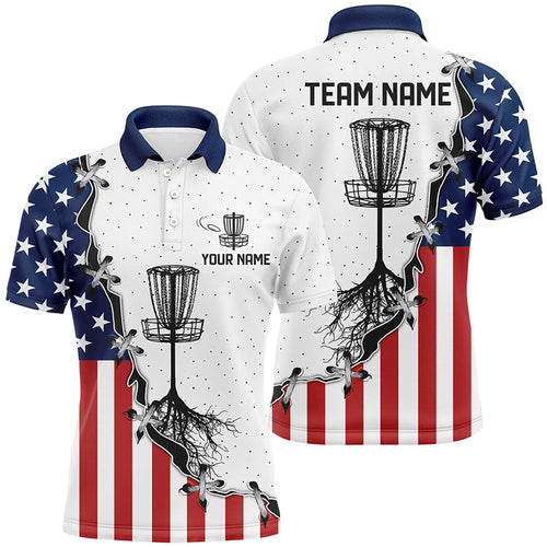 Red, white and blue American flag Mens disc golf polo shirts custom disc basket disc golf shirt NQS6765