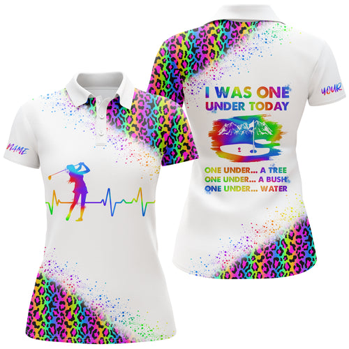 Funny Golf shirts for women I was one under today custom rainbow neon leopard white women polo shirts NQS5105