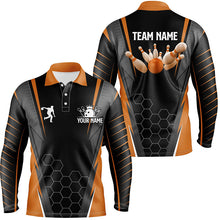 Load image into Gallery viewer, Black Men's Bowling polo Shirt Custom Name mens Bowlers Jersey, team bowling outfits | Orange NQS6503