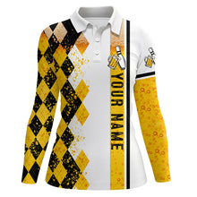Load image into Gallery viewer, Funny black and yellow argyle Bowling beer Polo shirt for women custom team bowling jerseys for ladies NQS6950
