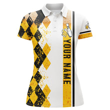 Load image into Gallery viewer, Funny black and yellow argyle Bowling beer Polo shirt for women custom team bowling jerseys for ladies NQS6950