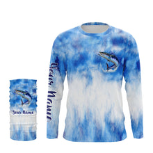 Load image into Gallery viewer, Wahoo saltwater fishing blue sea camo Custom Name sun protection UPF long sleeves fishing jersey shirt NQS3540