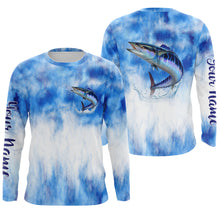 Load image into Gallery viewer, Wahoo saltwater fishing blue sea camo Custom Name sun protection UPF long sleeves fishing jersey shirt NQS3540