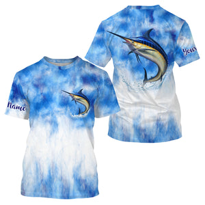 Marlin saltwater fishing blue sea camo Custom Name sun protection UPF long sleeves fishing jersey shirt NQS3541