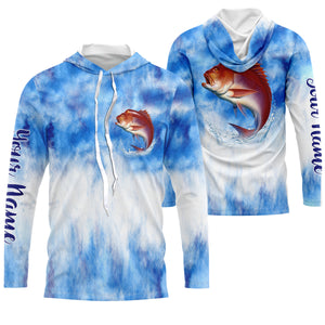 Red snapper saltwater fishing blue sea camo Custom Name sun protection UPF long sleeve fishing jerseys NQS3542