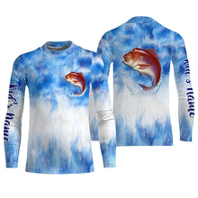 Load image into Gallery viewer, Red snapper saltwater fishing blue sea camo Custom Name sun protection UPF long sleeve fishing jerseys NQS3542