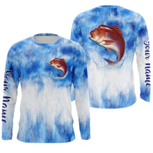 Load image into Gallery viewer, Red snapper saltwater fishing blue sea camo Custom Name sun protection UPF long sleeve fishing jerseys NQS3542