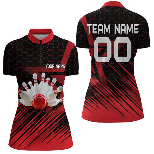 Custom Red bowling shirt for women – personalized team jersey front view