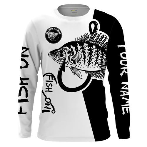 Crappie fishing fish on black white Customize name long sleeves fishing shirts NQS1581