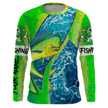 Load image into Gallery viewer, Mahi mahi Fishing green ocean camo sea wave Customize Name UV protection long sleeves fishing shirts UPF 30+ NQS2217