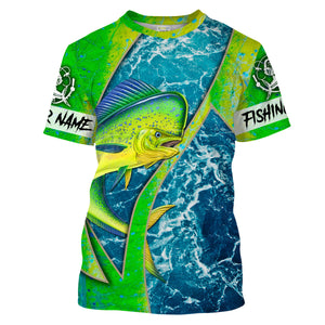 Mahi mahi Fishing green ocean camo sea wave Customize Name UV protection long sleeves fishing shirts UPF 30+ NQS2217