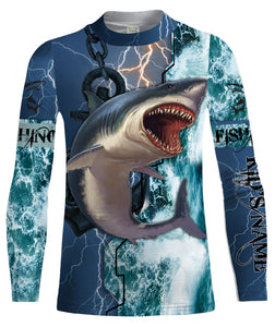 Shark Fishing ocean blue camo fishing Customize Name UV protection UPF 30+ long sleeves fishing shirts NQS2020