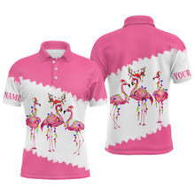 Load image into Gallery viewer, Funny pink Mens Christmas golf polo shirt custom Flamingo golf friend Christmas polo shirts NQS6812