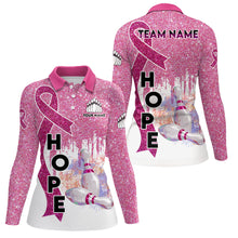 Load image into Gallery viewer, Pink glitter ribbon breast cancer awareness bowling jerseys Custom Team Bowling Polo Shirt For Women NQS6555