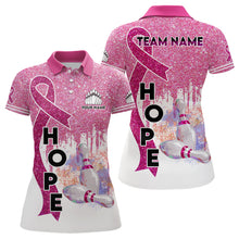 Load image into Gallery viewer, Pink glitter ribbon breast cancer awareness bowling jerseys Custom Team Bowling Polo Shirt For Women NQS6555