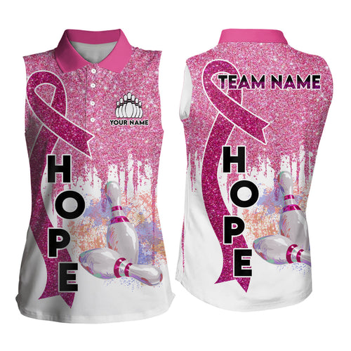 Pink glitter ribbon breast cancer awareness bowling jerseys Custom sleeveless polo Shirts For Women NQS6555