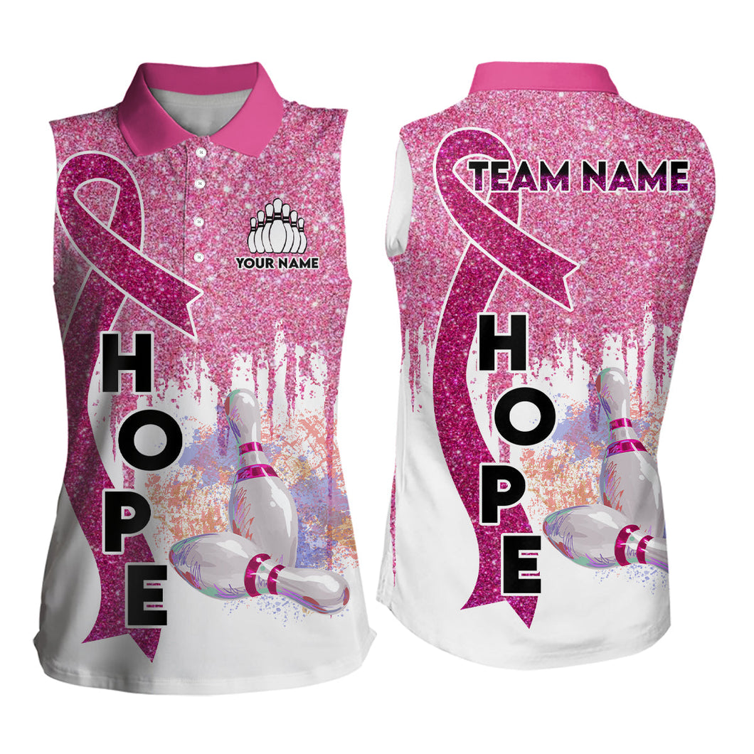 Pink glitter ribbon breast cancer awareness bowling jerseys Custom sleeveless polo Shirts For Women NQS6555