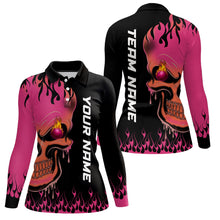 Load image into Gallery viewer, Pink Flame Bowling Skull custom Womens bowling polo shirt, Team League Jerseys Gift For Bowlers NQS6835
