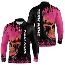 Load image into Gallery viewer, Pink Flame Bowling Skull custom Men polo Bowling Shirt, Team League Jersey Gift For Bowlers NQS6835