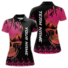Load image into Gallery viewer, Pink Flame Bowling Skull custom Womens bowling polo shirt, Team League Jerseys Gift For Bowlers NQS6835