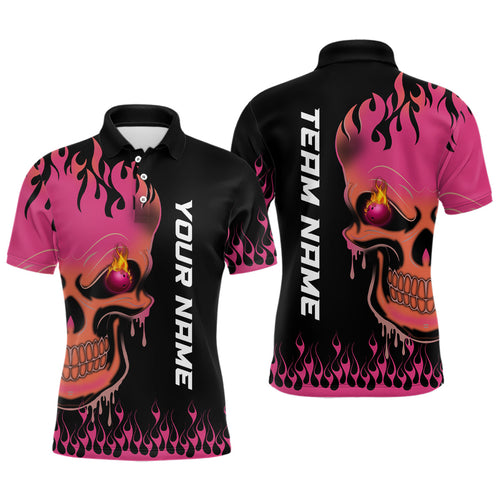 Pink Flame Bowling Skull custom Men polo Bowling Shirt, Team League Jersey Gift For Bowlers NQS6835