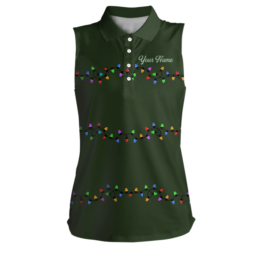 Green Christmas light Womens sleeveless polo shirts custom Womens christmas golf shirt, Xmas golf tops NQS6833