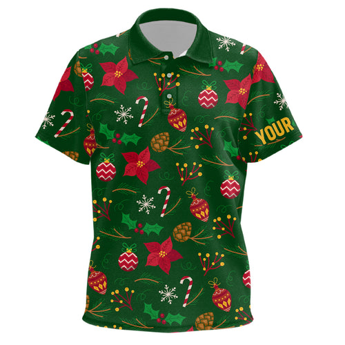 Kid golf polo shirts custom green Christmas pattern shirt for Kid, personalized golf gifts NQS6587