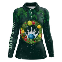 Load image into Gallery viewer, Green Christmas Wreath Women Bowling Polo Shirt custom green pattern Christmas bowling tops NQS6856