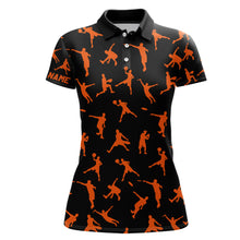 Load image into Gallery viewer, Black and orange Women disc golf polo shirt custom disc golf jerseys, disc golf shirt for ladies NQS6419