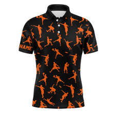 Load image into Gallery viewer, Black and orange Mens disc golf polo shirt custom disc golf jerseys, team disc golf shirt for mens NQS6419