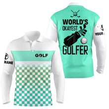 Load image into Gallery viewer, Mens golf polo shirt custom white and green pattern world's okayest golfer golf shirt for mens NQS6671