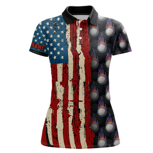 Vintage American flag Women golf polos shirts custom golf ball pattern golf polo shirt for womens NQS6889