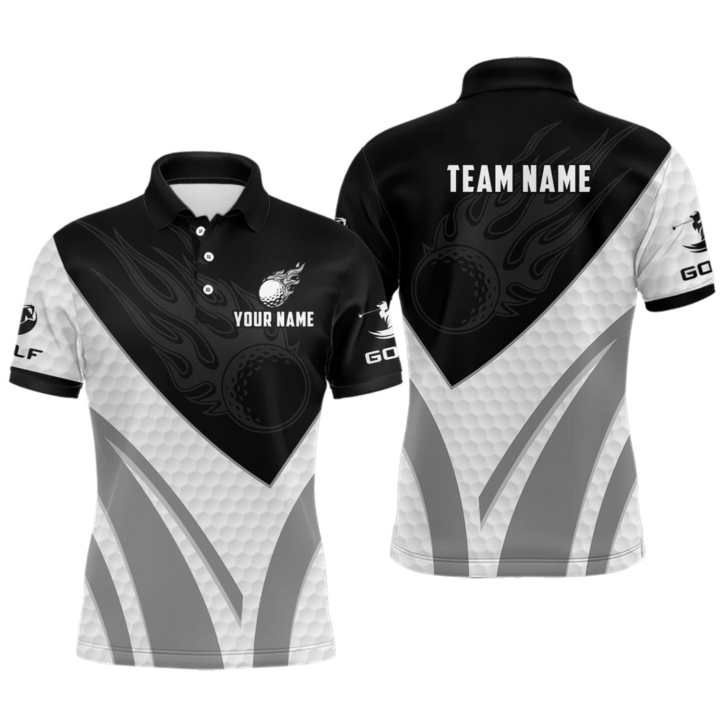 Black and white Men golf polo shirts custom golf ball fire mens printed golf shirts NQS7063