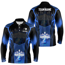 Load image into Gallery viewer, Men Bowling Polo Shirt Custom Bowling ball and pins Team league Jerseys, gifts for bowlers | Blue NQS7071