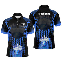 Load image into Gallery viewer, Men Bowling Polo Shirt Custom Bowling ball and pins Team league Jerseys, gifts for bowlers | Blue NQS7071