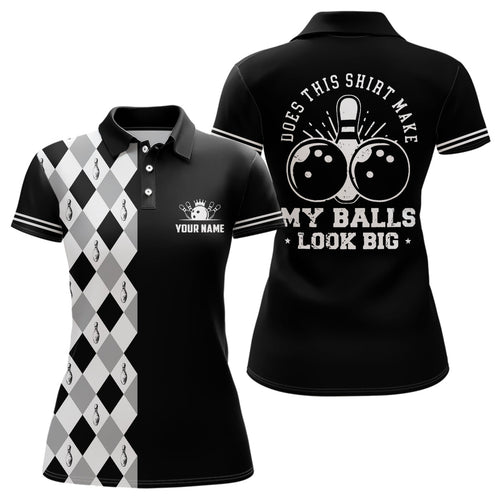 Funny black retro Bowling Polo shirt for women Custom Does this shirt make my balls look big NQS6692