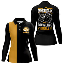 Load image into Gallery viewer, Funny Black yellow retro Bowling Polo shirt for women Custom My drinking team has a bowling problem NQS6694