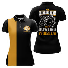 Load image into Gallery viewer, Funny Black yellow retro Bowling Polo shirt for women Custom My drinking team has a bowling problem NQS6694