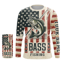 Load image into Gallery viewer, Largemouth Bass fishing vintage American flag Custom performance patriotic long sleeve fishing shirts NQS7199