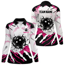 Load image into Gallery viewer, Personalized pink and white camo womens bowling polo shirts, custom team ladies bowling shirts NQS6713