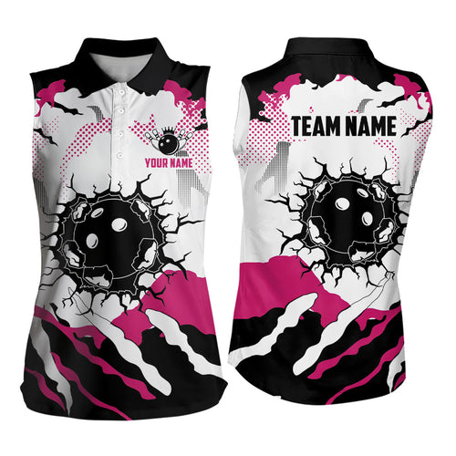 Personalized pink and white camo womens Sleeveless polo shirts, custom team ladies bowling shirt NQS6713