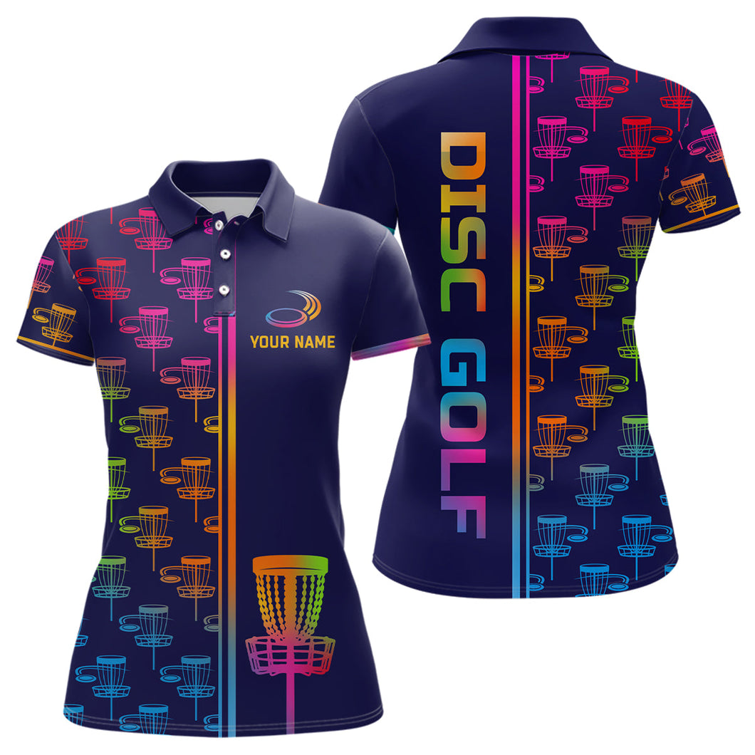 Womens golf polos shirts colorful gradient disc golf basket custom disc golf jerseys NQS7205