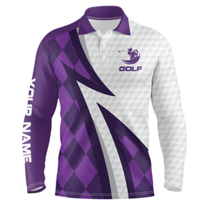 Mens golf polo shirts custom name purple argyle pattern white golf ball skin mens golf wears NQS6931