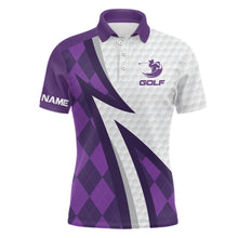 Load image into Gallery viewer, Mens golf polo shirts custom name purple argyle pattern white golf ball skin mens golf wears NQS6931