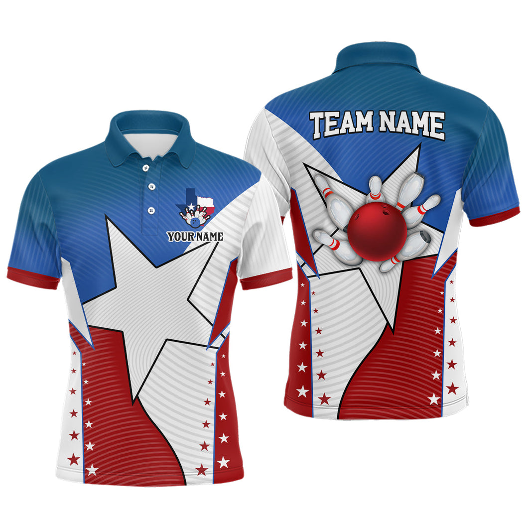 Texas flag retro bowling polo shirts for men custom team shirts bowling jerseys, gifts for bowlers NQS6934