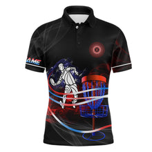 Load image into Gallery viewer, American flag black Mens disc golf polo shirts custom disco golf outfit, disc golf gifts NQS6754